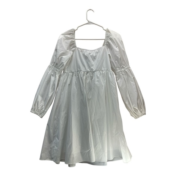 J. ING White Babydoll Mini Dress S Long Puff Sleeve Square Neck NWT Lined - Picture 2 of 13